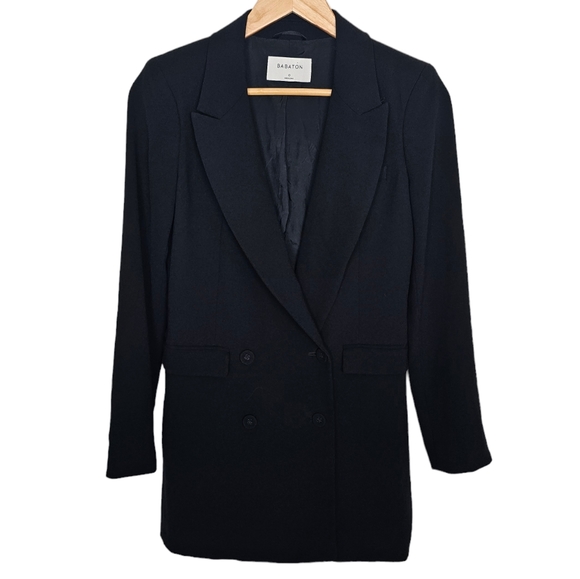 Aritzia Babaton Amell Blazer Black Double Breasted Long Lined Size 0 - Picture 2 of 9